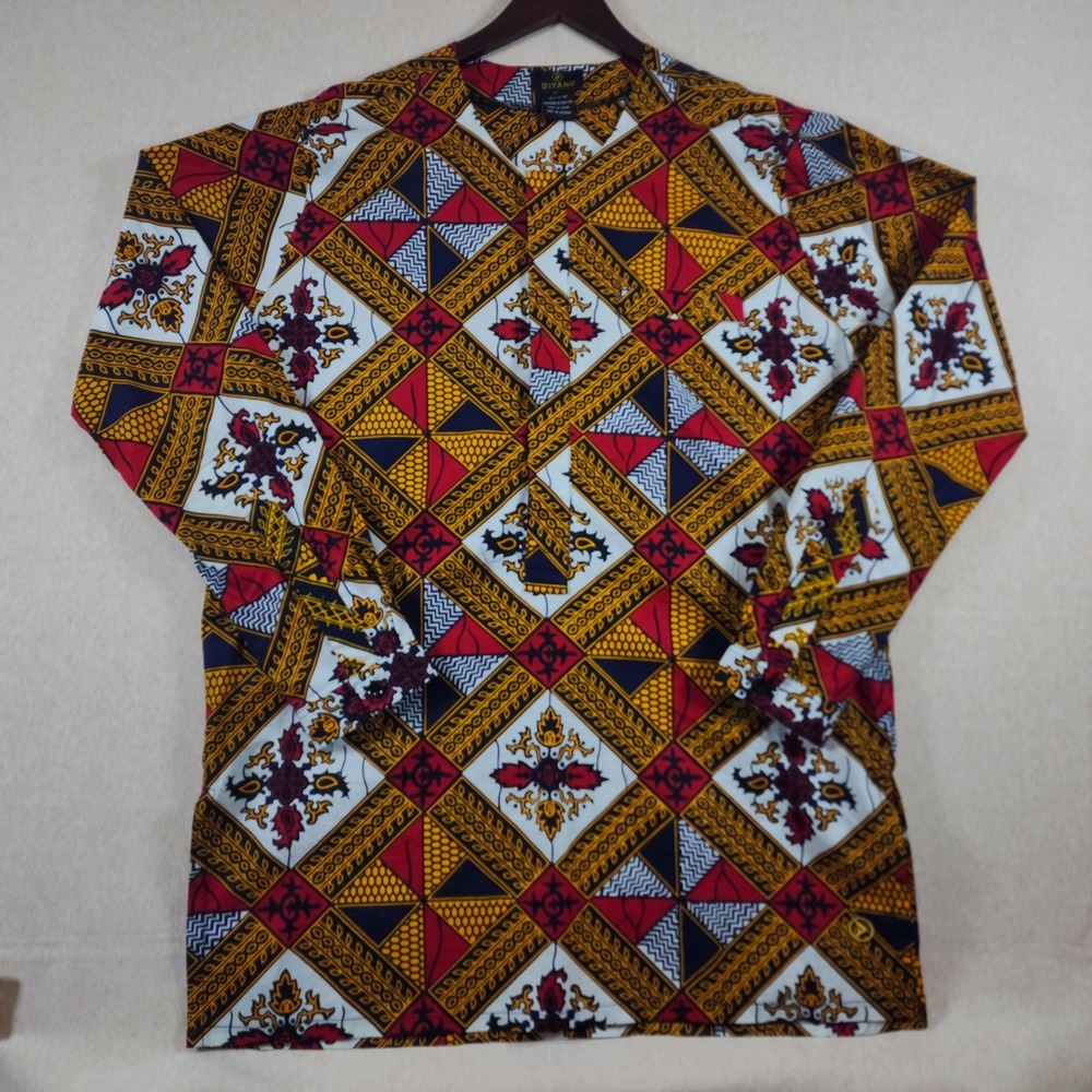 DIYANU African Print Dashiki Shirt Mens Extra Large XL Woven Cotton Ankara Top